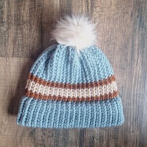 Handmade Tri-Colored Knit PomPom Beanie